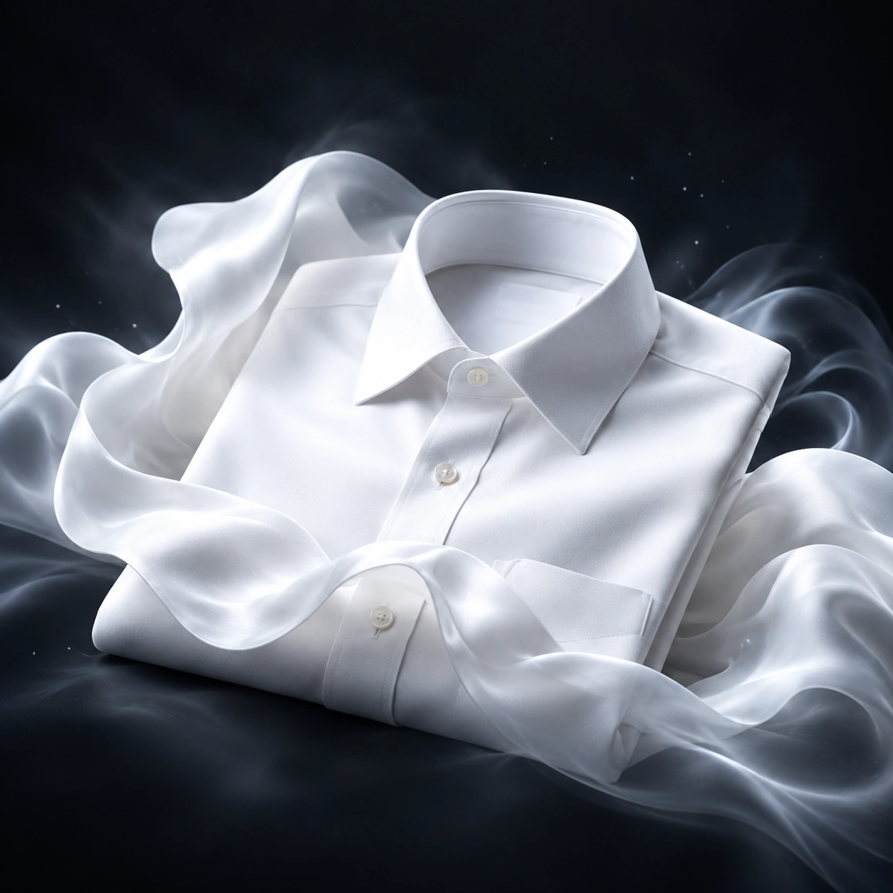 A freshly cared-for white shirt surrounded by soft fabric